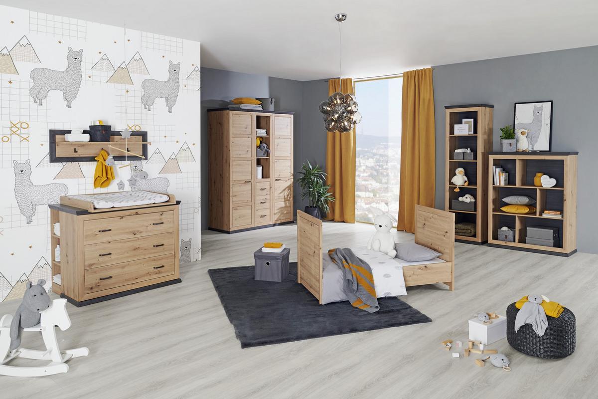 ŁÓŻKO SZCZEBELKOWE BENTON - kolor dębowy/ciemnoszary, Natur, materiał drewnopochodny/drewno (145/76,5/80cm) - My Baby Lou