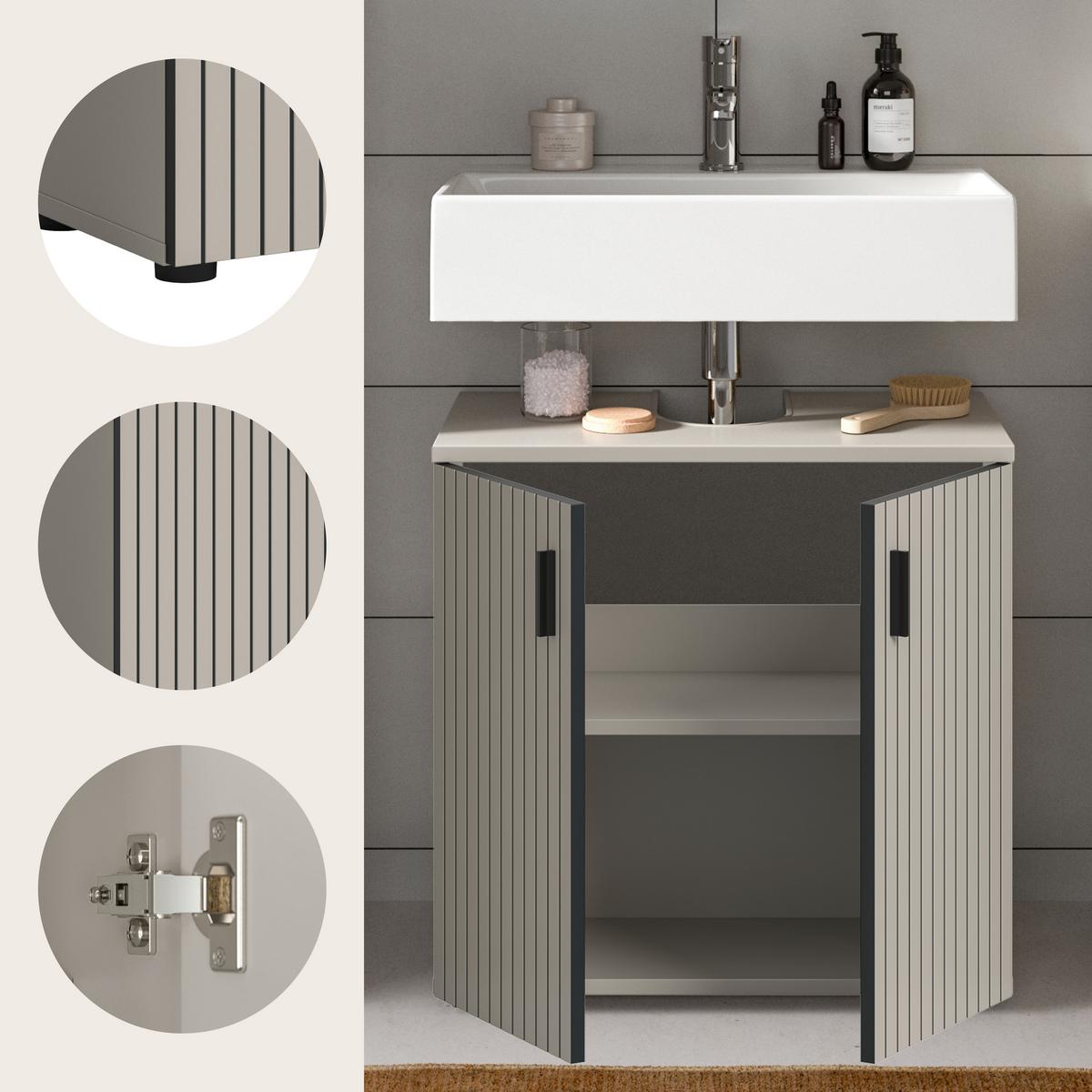 Waschbeckenunterschrank Mone Kaschmir - Kaschmir/Schwarz, Trend, Holzwerkstoff/Kunststoff (60/59/30cm) - MID.YOU