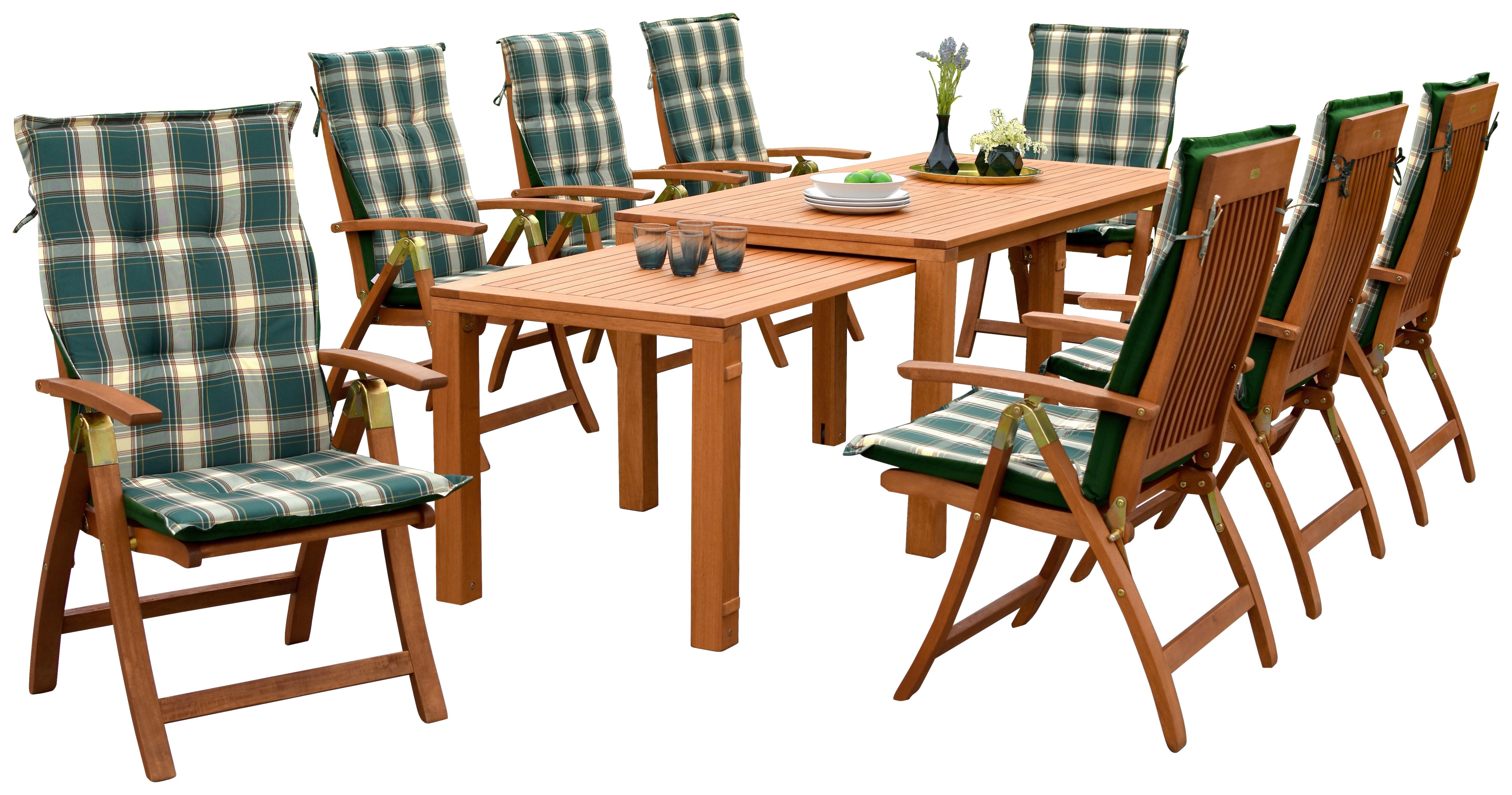 Gartenmöbel Set 18-tlg Comodoro Holz - Naturfarben/Grün, KONVENTIONELL, Holz/Textil - Gardenson