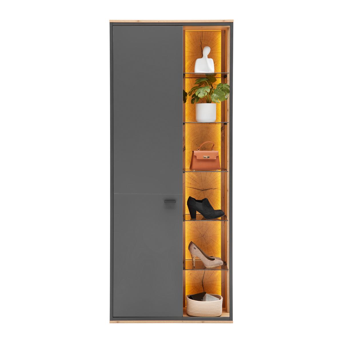 Garderobenschrank Florenz Grau/Eiche Artisan - Schwarz/Eiche Artisan, Modern, Glas/Holzwerkstoff (79/196,2/37,3cm) - Premium Living