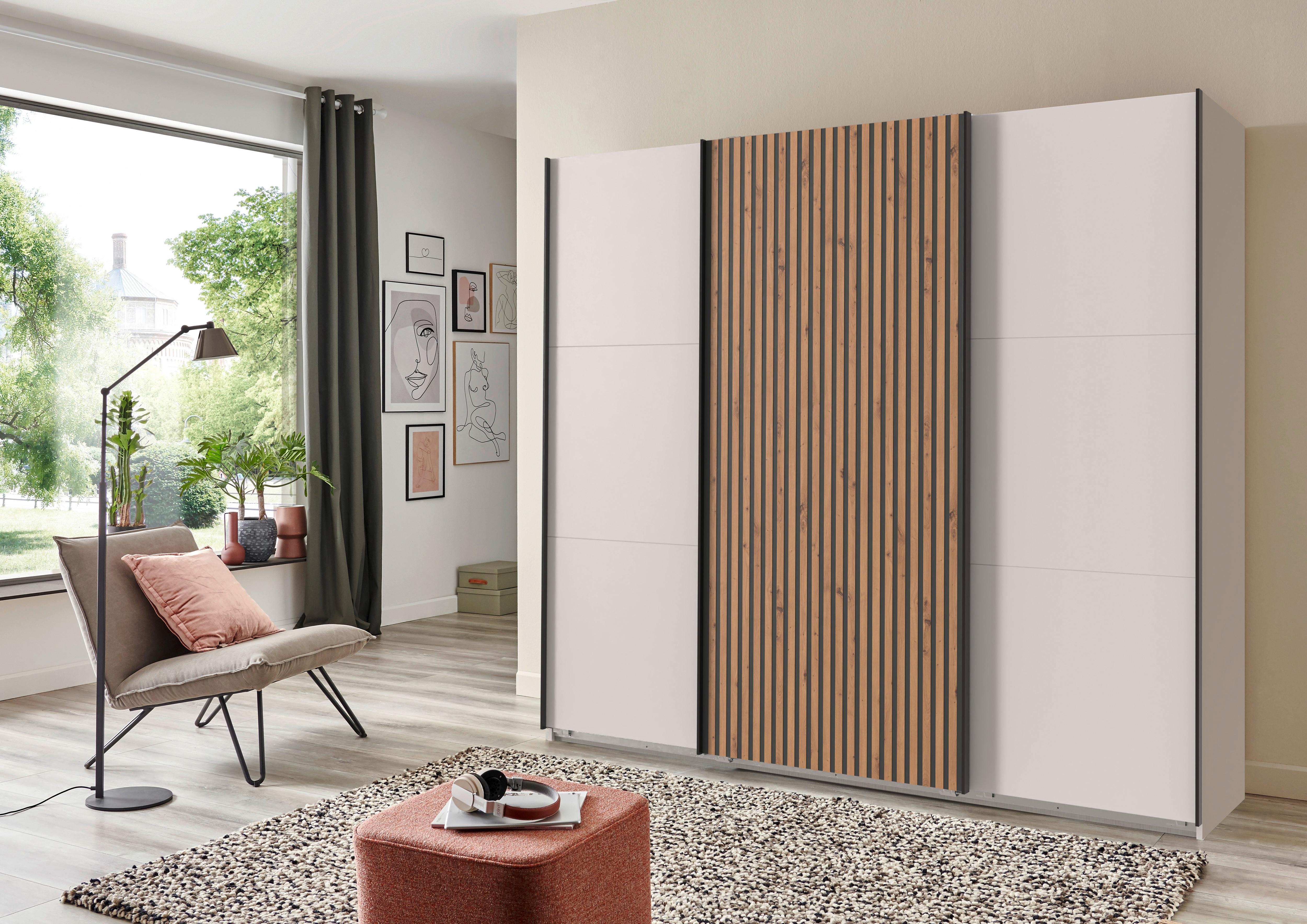 Schwebetürenschrank Andorra Eichefarben ca. 250x218x65cm - Eichefarben/Graphitfarben, KONVENTIONELL, Holzwerkstoff/Metall (250/218/65cm) - Premium Living