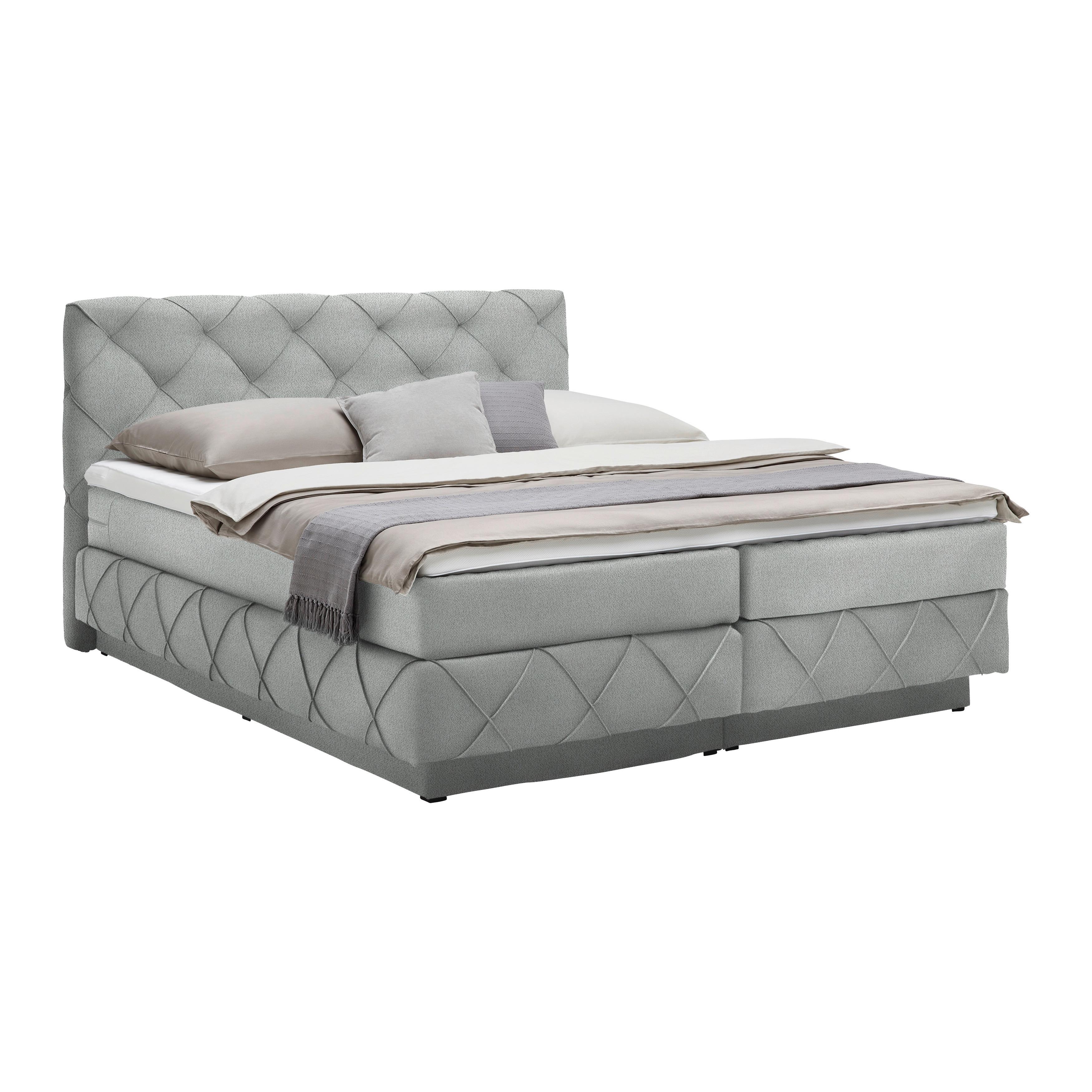 Boxspringbett Cordoba Hellgrau ca. 180x200cm - Hellgrau/Schwarz, KONVENTIONELL, Holz/Holzwerkstoff (180/200cm) - Premium Living