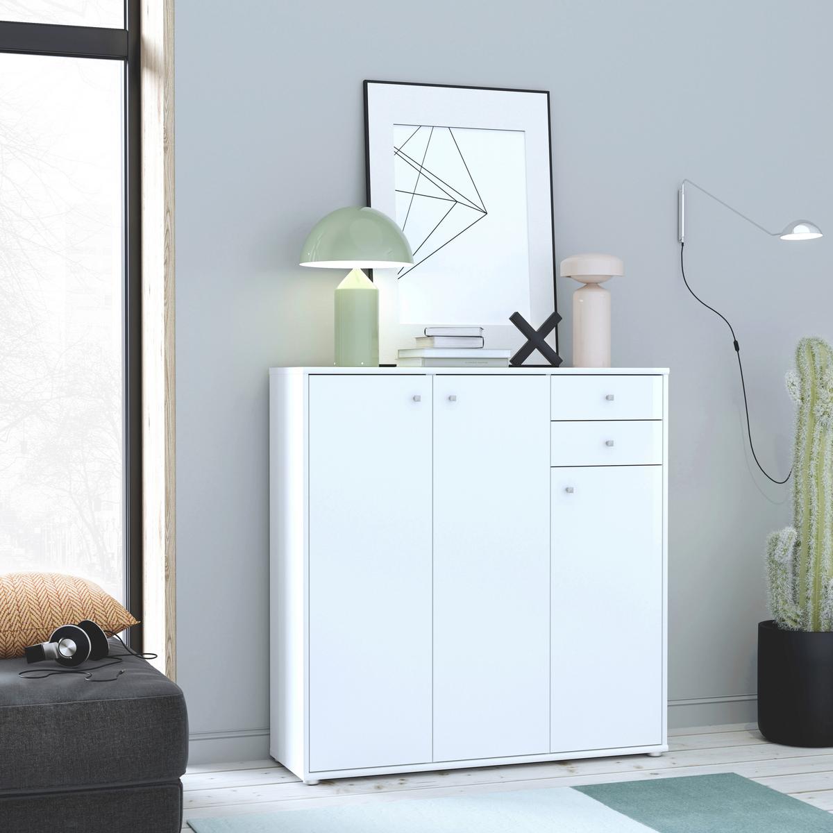 Komoda Tempra 2, Bela - bela/barve aluminija, Design, leseni material (108,8/111,1/34,8cm)
