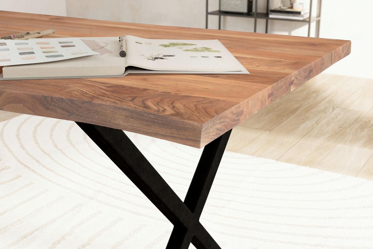 SCHREIBTISCH WL7.271 - Schwarz/Akaziefarben, Modern, Holz/Metall (120/60/76cm) - MID.YOU