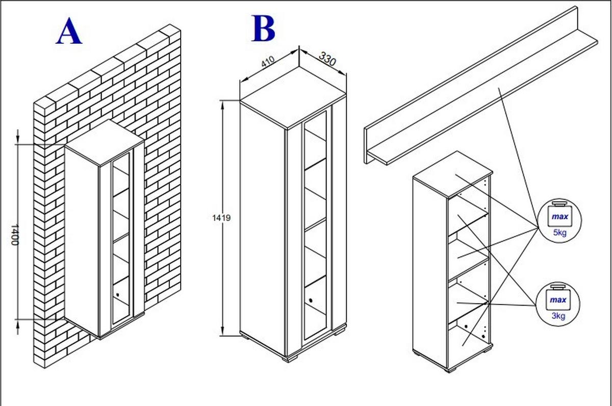 WOHNWAND CARO - Weiss Hochglanz/Eiche Wotan, Trend, Glas/Holzwerkstoff (262/141,9/33cm) - P & B