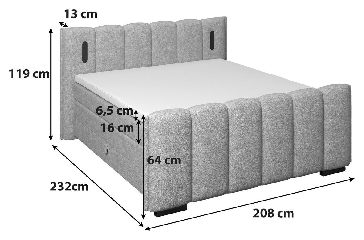 Postelja Boxspring Elysia, Naravna Barva, 180x200 - črna/naravne barve, Trend, kovina/umetna masa (180/200cm) - Premium Living