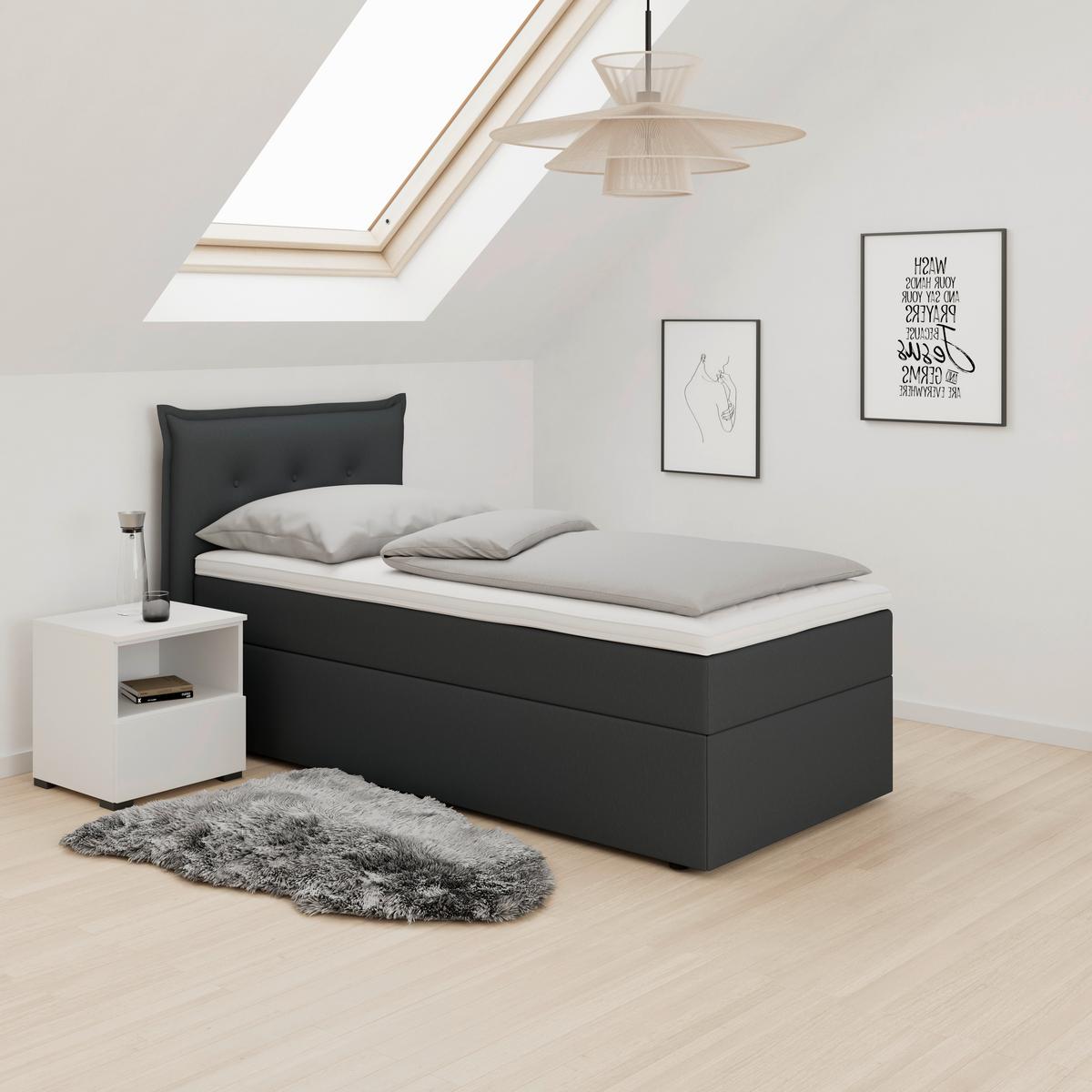 Boxbett Polo Dunkelgrau ca. 90x200 cm mit Topper - Dunkelgrau/Schwarz, MODERN, Holz/Kunststoff (90/200cm) - Bessagi Home
