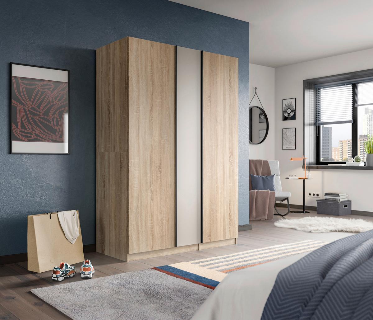 Drehtürenschrank OAKLAND ca.130x183x53cm Sonoma Eiche - Kaschmir/Schwarz, MODERN, Holzwerkstoff (130/183/53cm) - MID.YOU