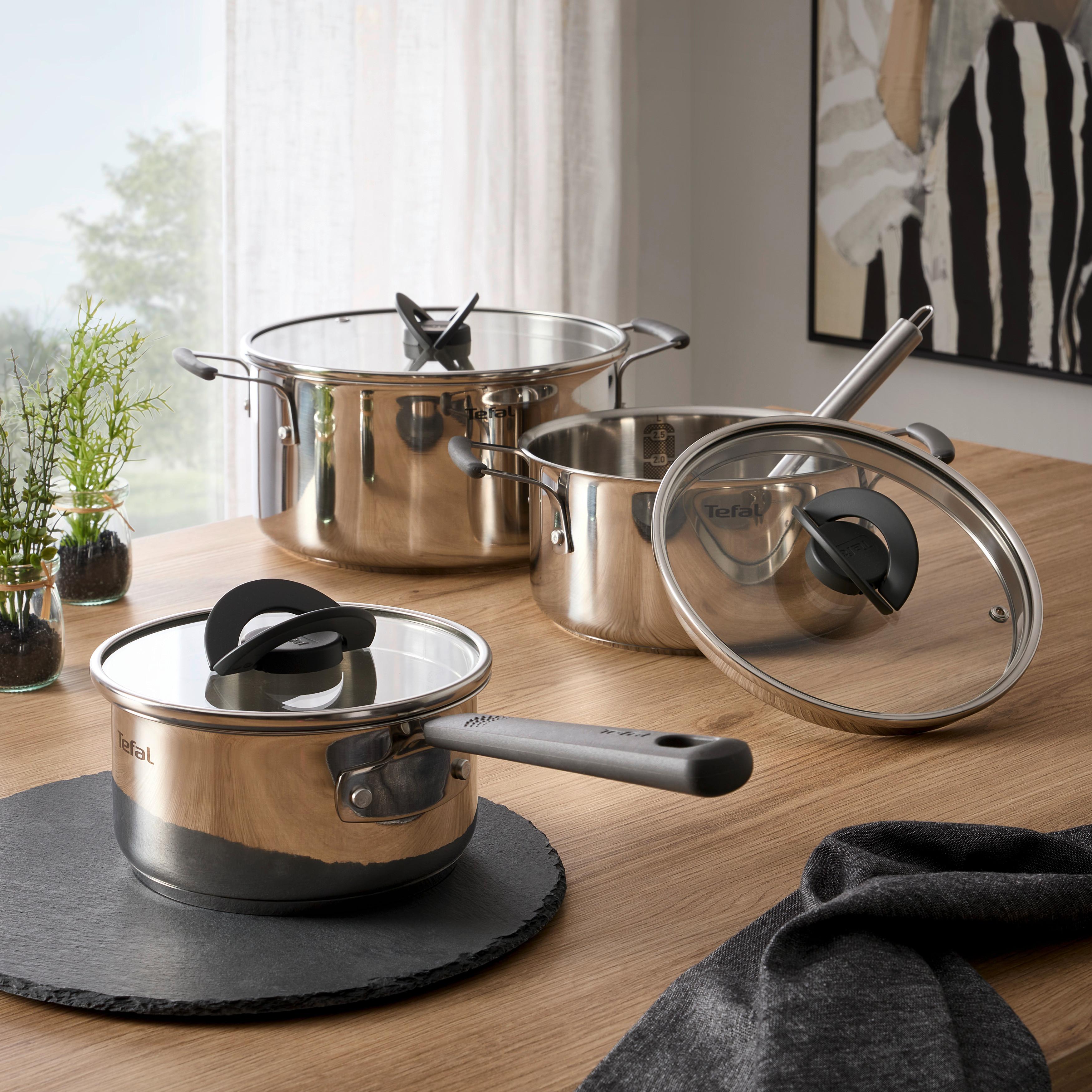 Kochtopfset Tefal Opti´Space Edelstahlfarben, 6-teilig - Edelstahlfarben, KONVENTIONELL, Metall (28,8/25,5/43,8cm) - Tefal