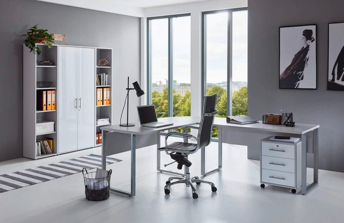 Büro Office Edition Set 3 Grau/Weiß - Weiß Hochglanz/Grau, MODERN, Holzwerkstoff - MID.YOU