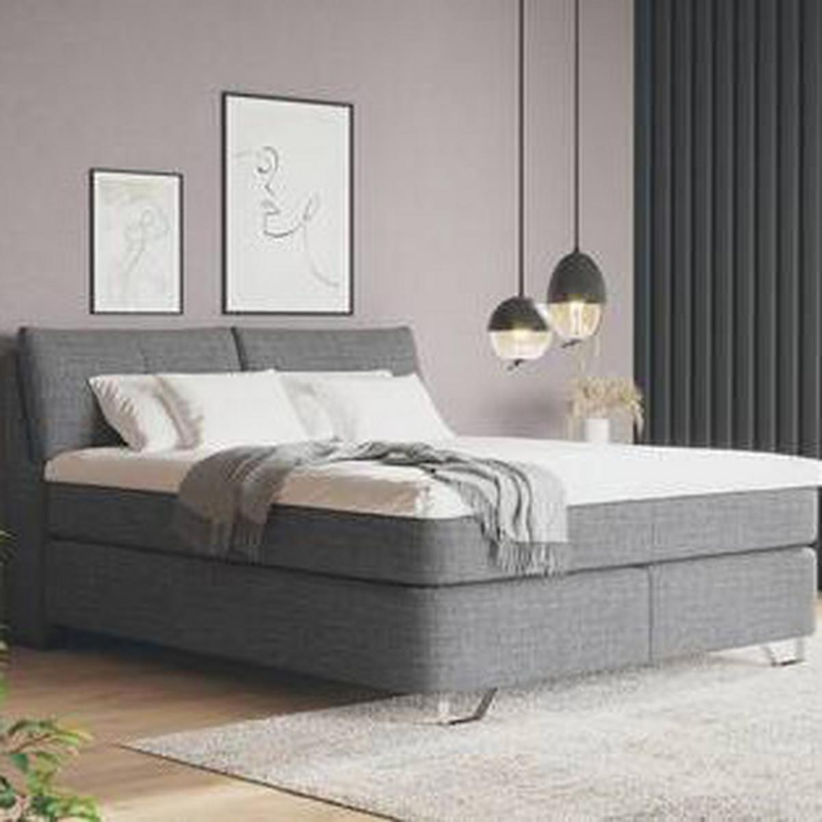 Boxspringbett Tabea Grau ca. 180x200cm - Alufarben/Grau, KONVENTIONELL, Karton/Naturmaterialien (180/200cm) - Premium Living