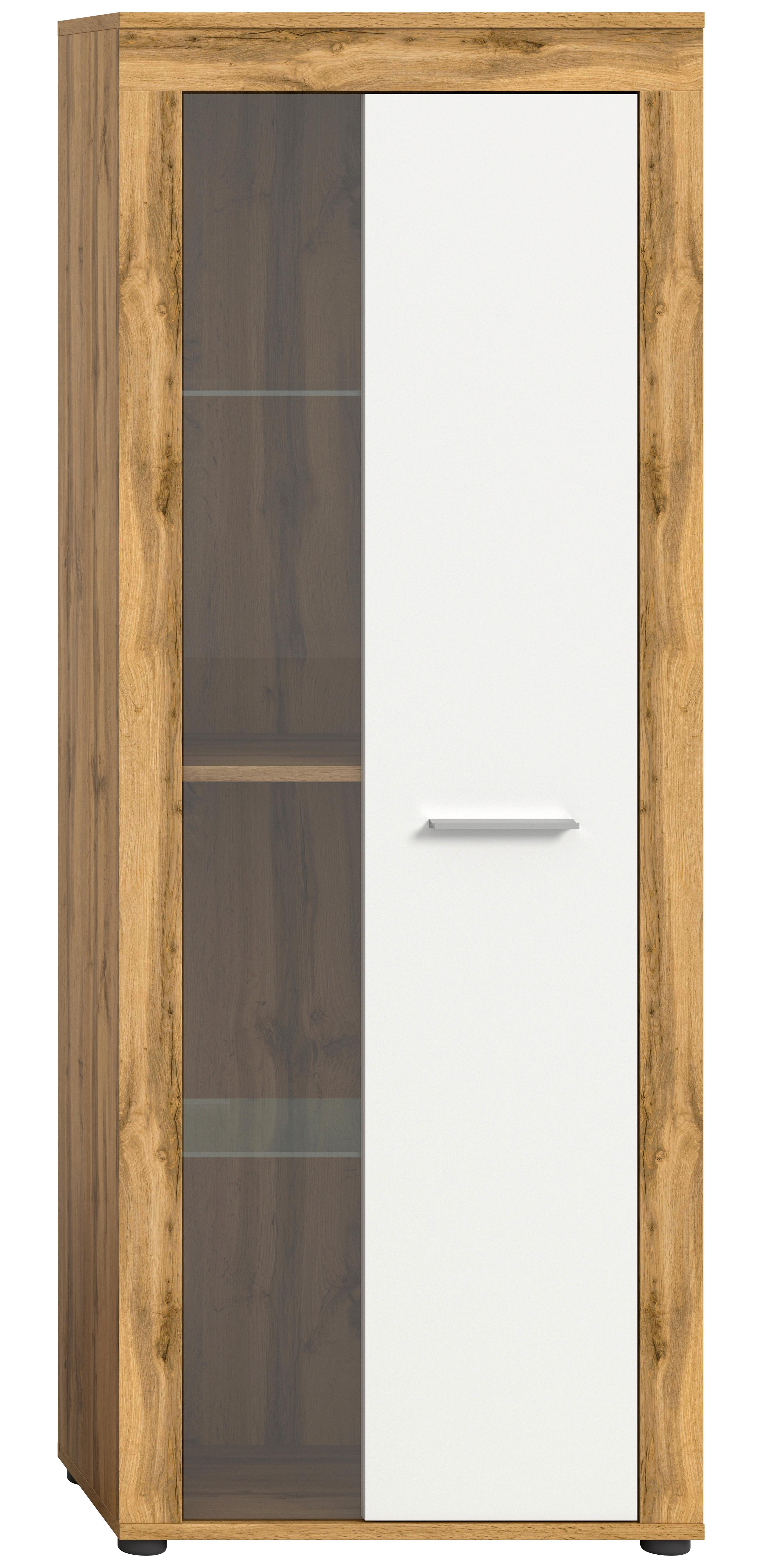 Vitrina Jam - srebrne boje/hrast Wotan, Design, staklo/drvni materijal (60/159/35cm) - Modern Living