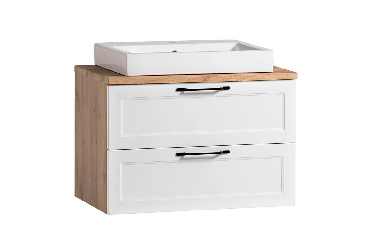 Waschtischkombi in Weiss/Eichefarben - Weiss/Eiche Wotan, Romantik / Landhaus, Keramik/Holzwerkstoff (80/66/47cm) - Mömax