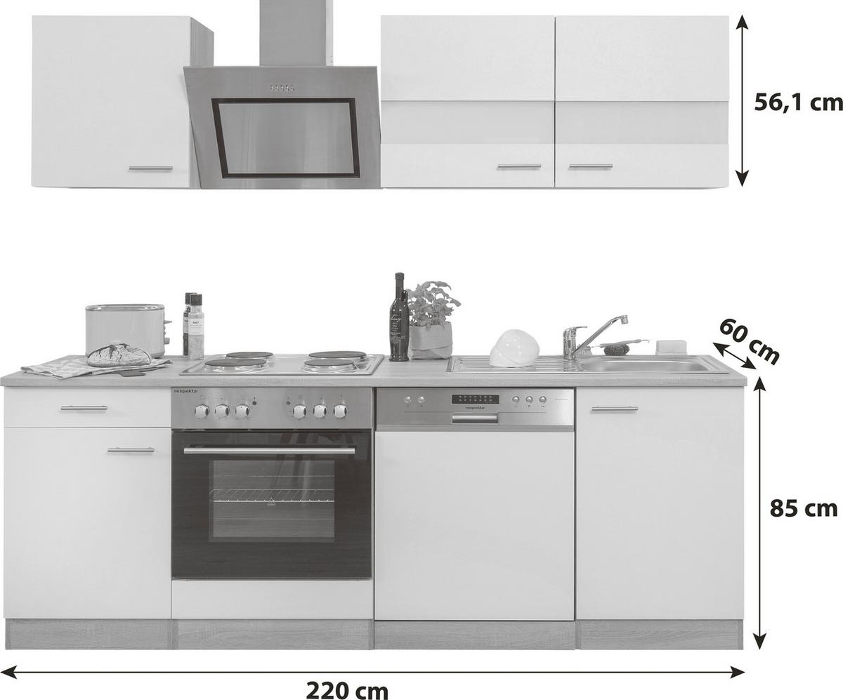 Küchenblock Merle mit Geräten ca. 220 cm Grau - Edelstahlfarben/Eichefarben, Basics, Holzwerkstoff/Metall (220cm) - Respekta