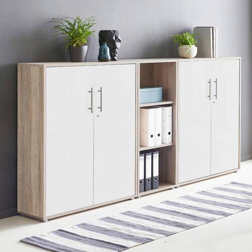 Aktenschrank Office Edition Sw Set 8 Weiß/Sonoma Eiche - Weiß/Sonoma Eiche, MODERN, Holzwerkstoff (213/114/33cm) - MID.YOU