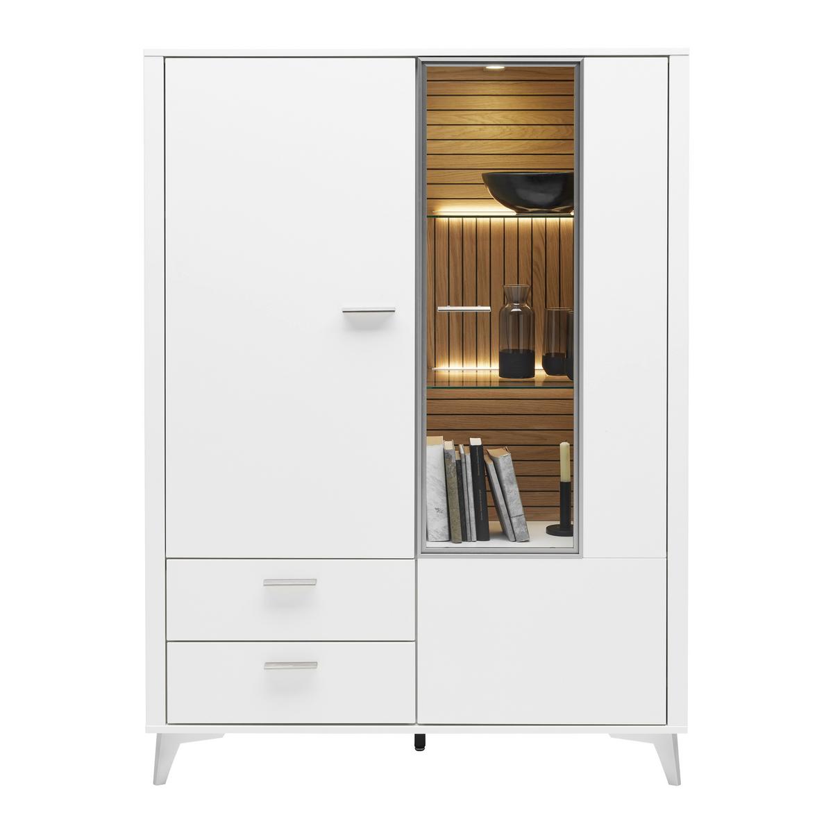 Highboard Studio 11 in Weiß/Eichefarben - Eichefarben/Alufarben, MODERN, Glas/Holzwerkstoff (115/155/40cm) - Premium Living