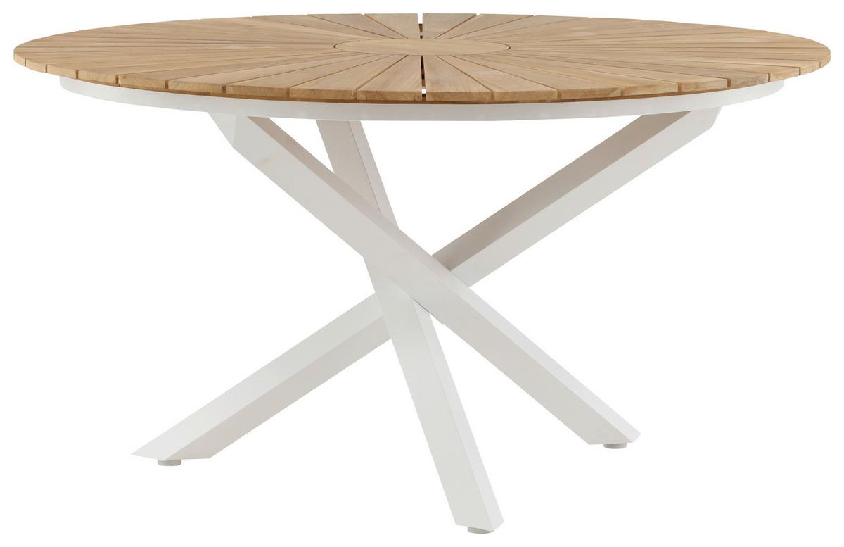 Gartentisch Mexico ca. 140x75 cm Alu Weiß/Teak - Weiß/Teakfarben, KONVENTIONELL, Holz/Metall (140/140/75cm) - Gardenson