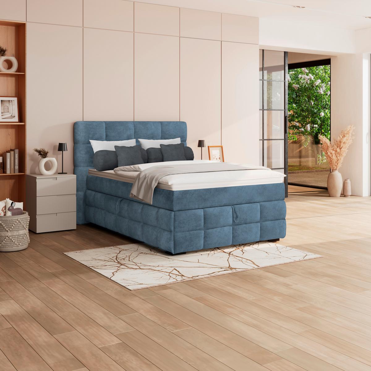 PAT BOX VEGA - albastru/alb, Trend, lemn/textil (120/200cm) - Modern Living