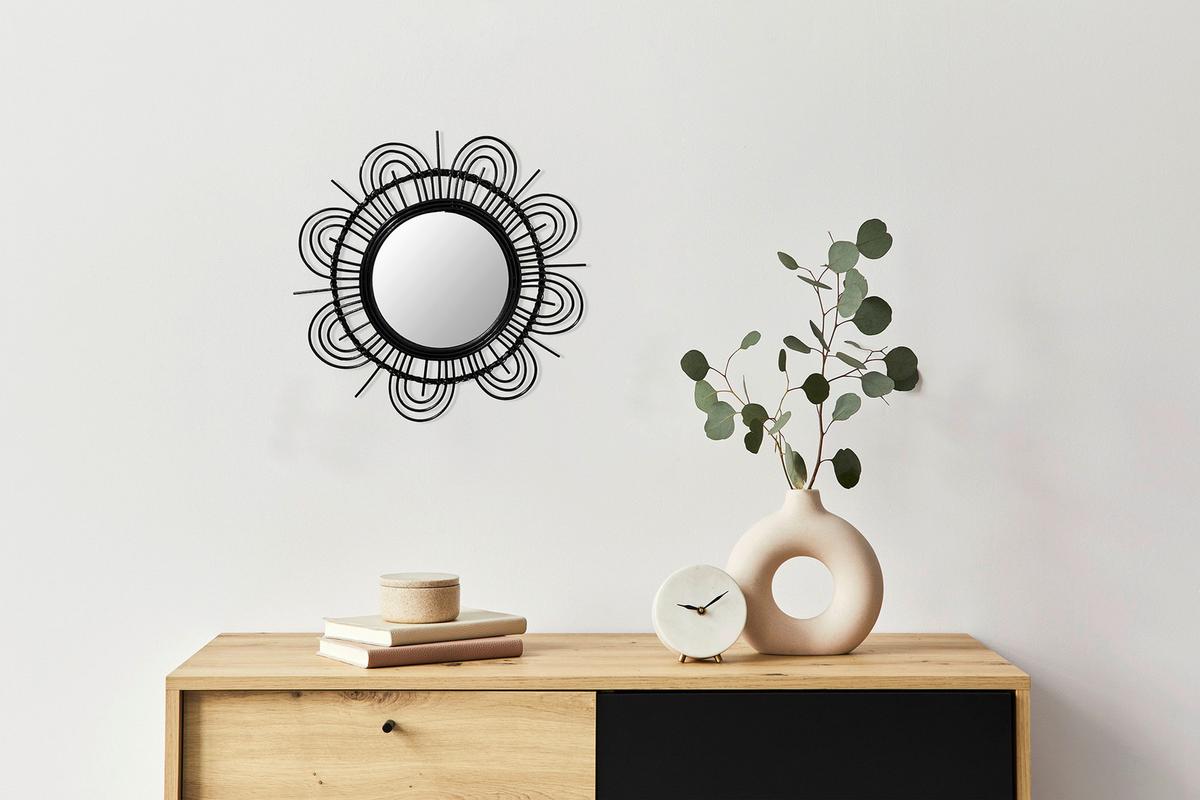 SPIEGEL RATTAN SPIEGEL AINA 325 - Schwarz, Basics, Glas/Holz (51/51/2cm) - Kayoom