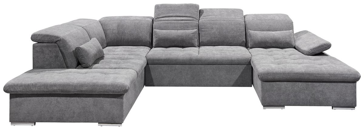 Wohnlandschaft Wayne U inkl. Kissen Grau - Dunkelgrau/Silberfarben, KONVENTIONELL, Kunststoff/Textil (240/340/188cm) - MID.YOU