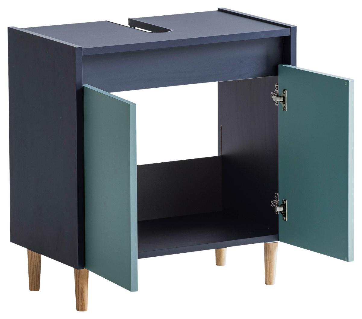 Waschbeckenunterschrank Lovis Dunkelblau - Eschefarben/Hellblau, MODERN, Holz/Holzwerkstoff (56,9/60,1/33,0cm) - MID.YOU