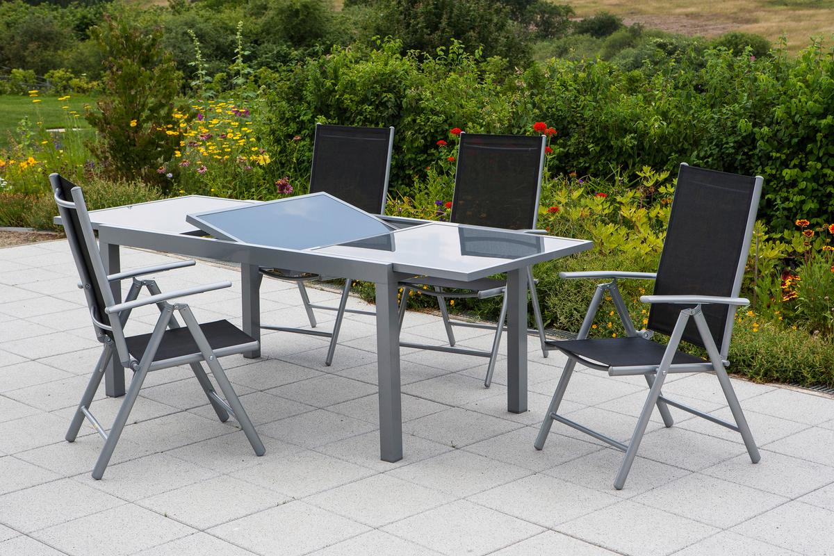 Gartenset Amalfi 5-tlg. Aluminium Silber/Schwarz - Silberfarben/Schwarz, MODERN, Textil/Metall - Gardenson