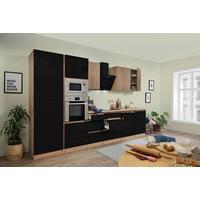 Küchenzeile Premium m. Geräte Schwarz/Eiche B: ca. 345 cm - Schwarz Hochglanz/Eichefarben, Basics, Holzwerkstoff (345cm) - Respekta