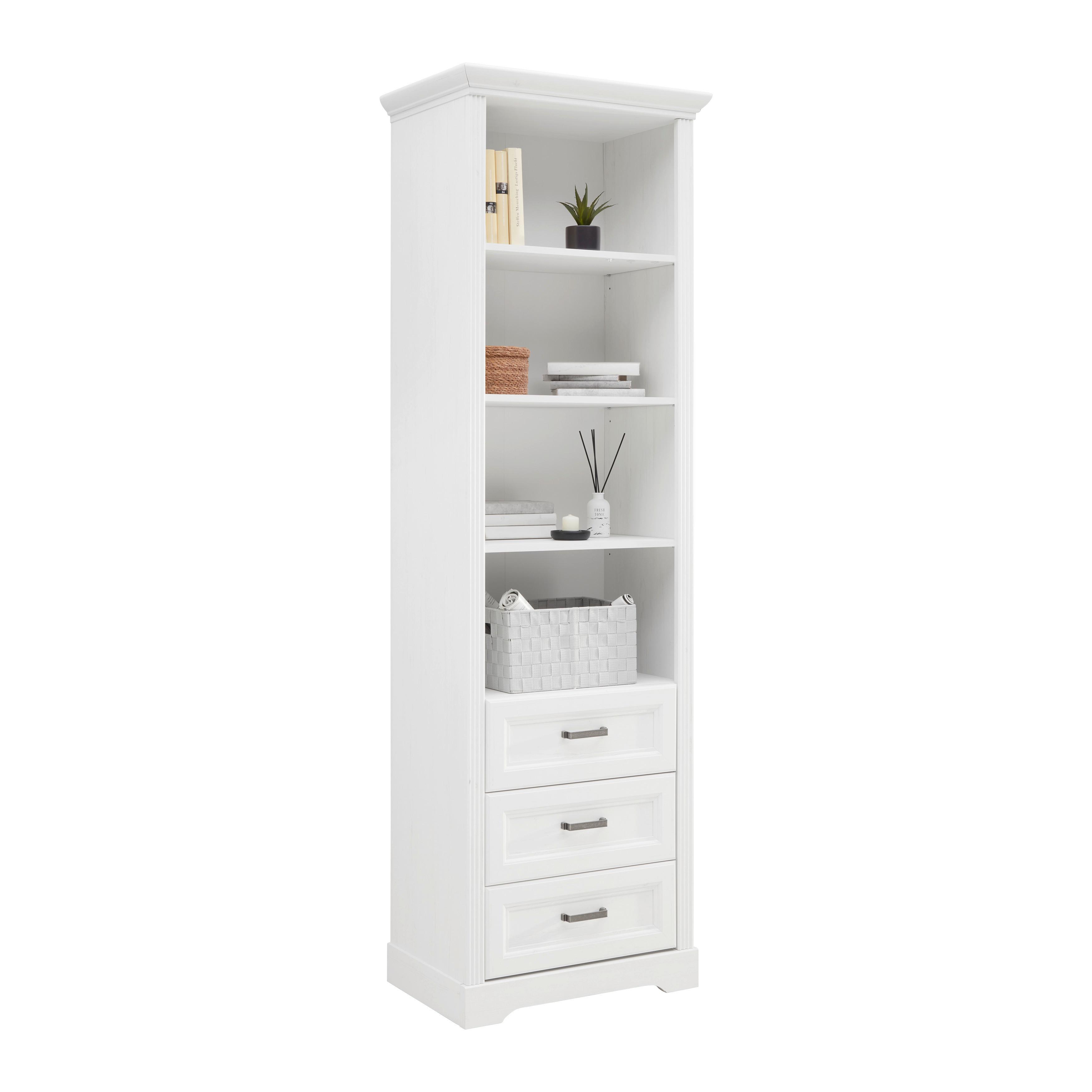 Standregal Marilou in Weiss - Weiss/Schwarz, Romantik / Landhaus, Holzwerkstoff/Kunststoff (64/206/42cm) - Zandiara