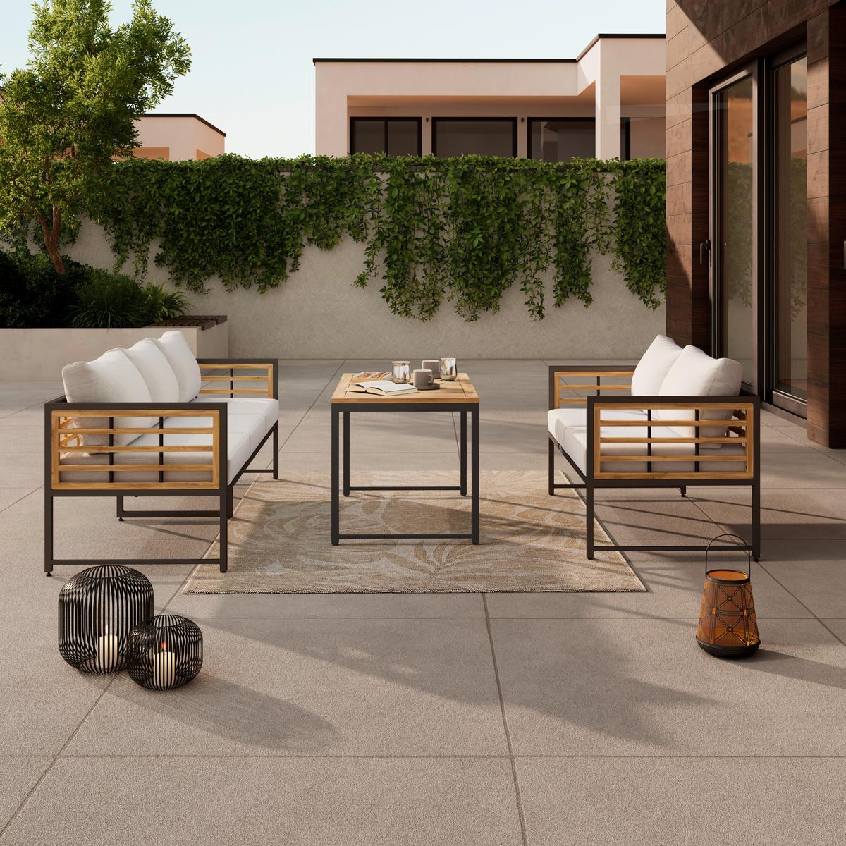 STÓŁ TARASOWY ARGOS - kolor naturalny/czarny, Modern, metal/drewno (100/42/60cm) - Ambia Garden
