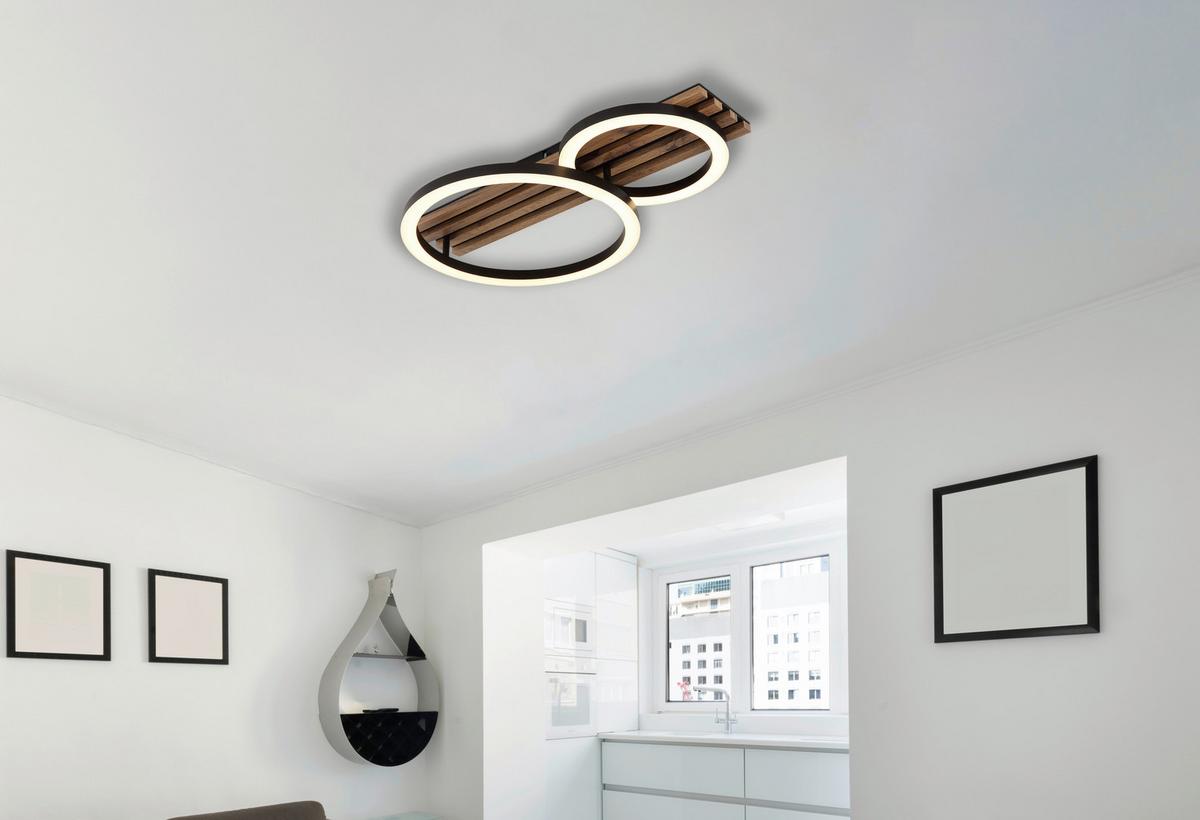 LED-DECKENLEUCHTE 67353D2 TISHA - Weiss/Dunkelbraun, Natur, Holzwerkstoff/Kunststoff (48/30/9,5cm) - Globo