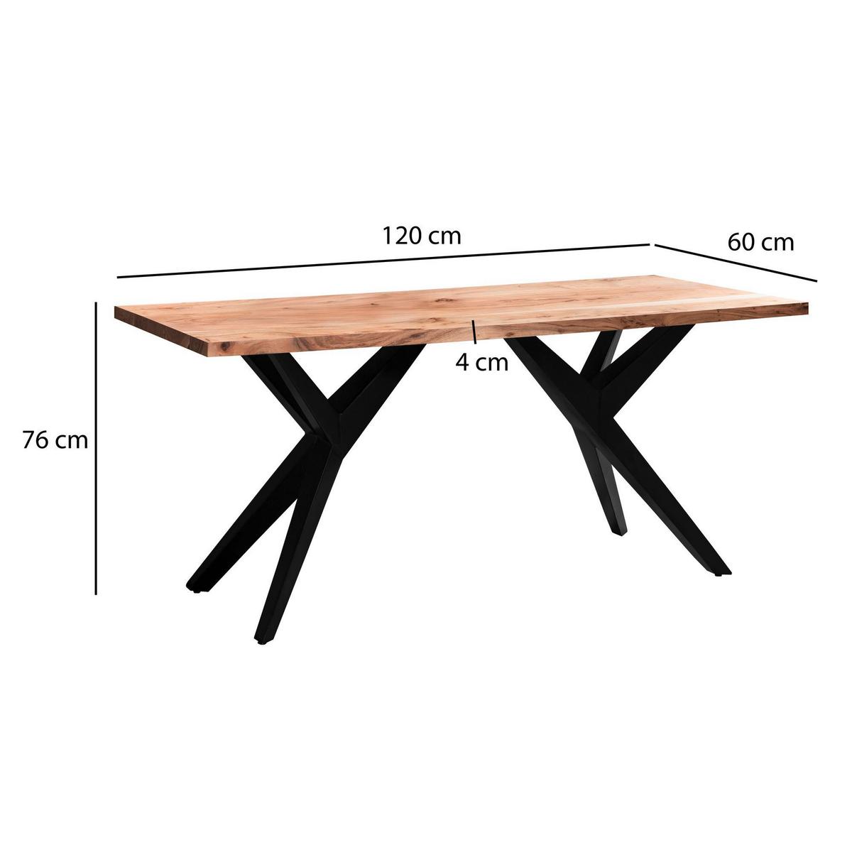 Esstisch Echtholz Schwarz ca. 120x60x76 cm - Schwarz/Akaziefarben, Design, Holz/Metall (120/60/76cm) - Livetastic