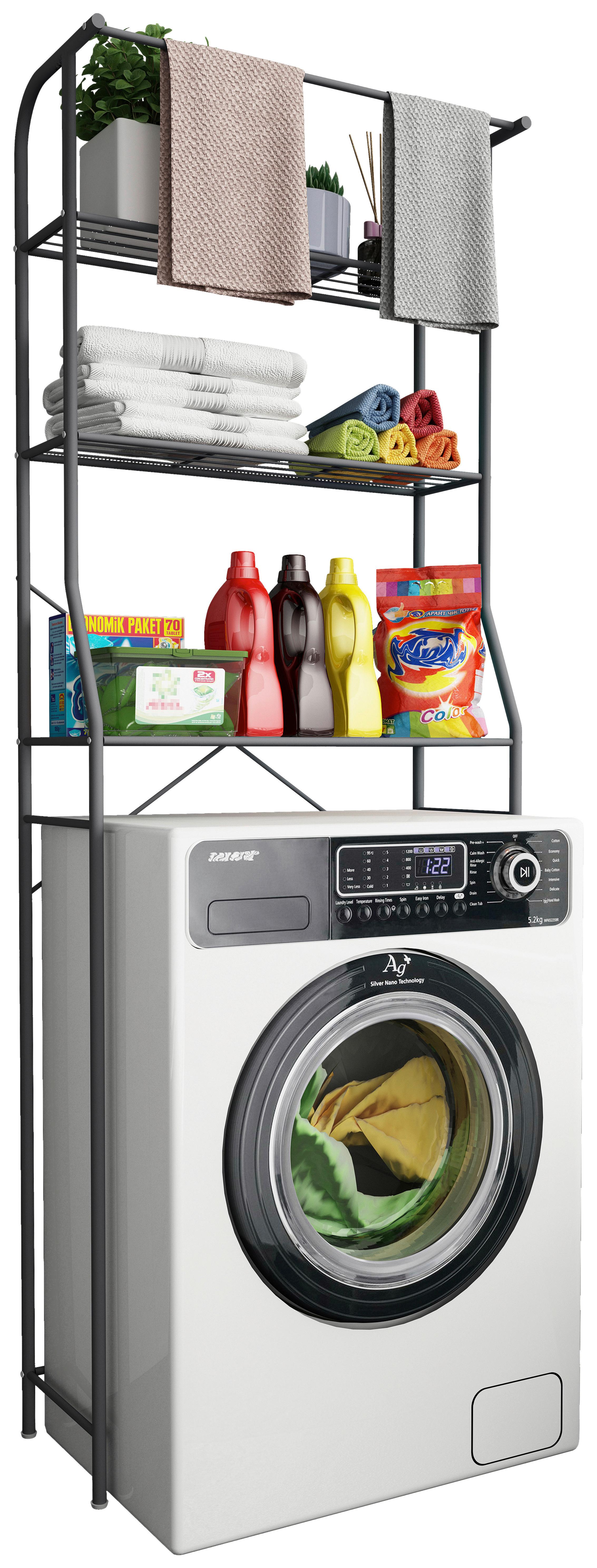 Waschmaschinenschrank TUBAS L Schwarz ca. 60x167x24cm - Schwarz, MODERN, Kunststoff/Metall (65/167/24cm) - MID.YOU