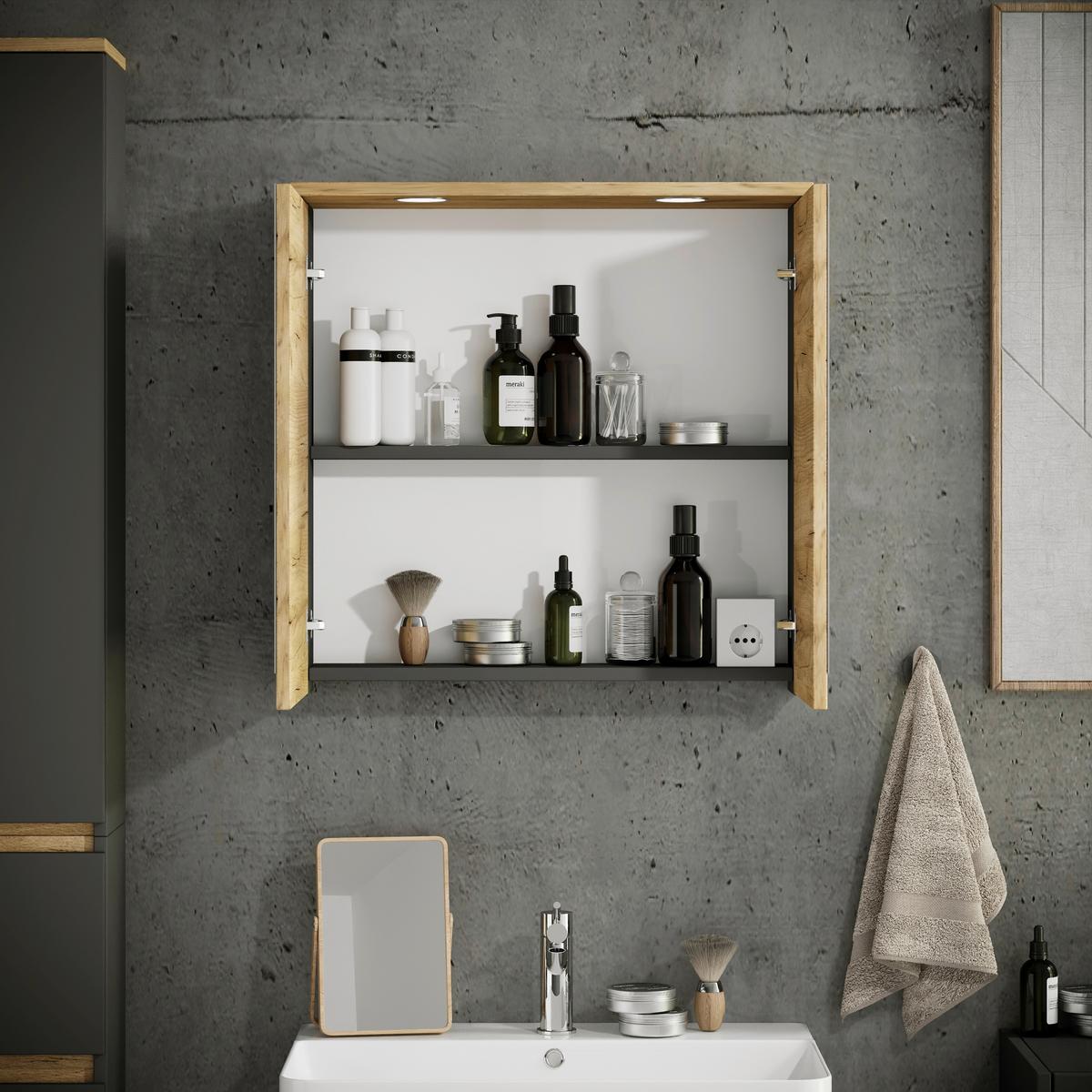 Spiegelschrank Cosila - Honigeiche/Anthrazit, Trend, Glas/Holzwerkstoff (60/59/23cm) - MID.YOU