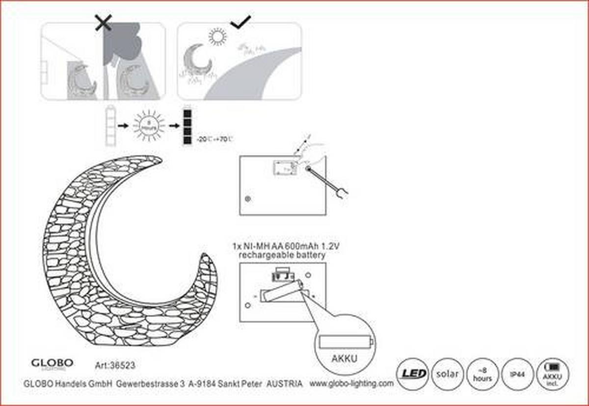 Solarna Svetilka Moonrock - zlate barve/siva, Design, umetna masa (28/9/31cm) - Globo