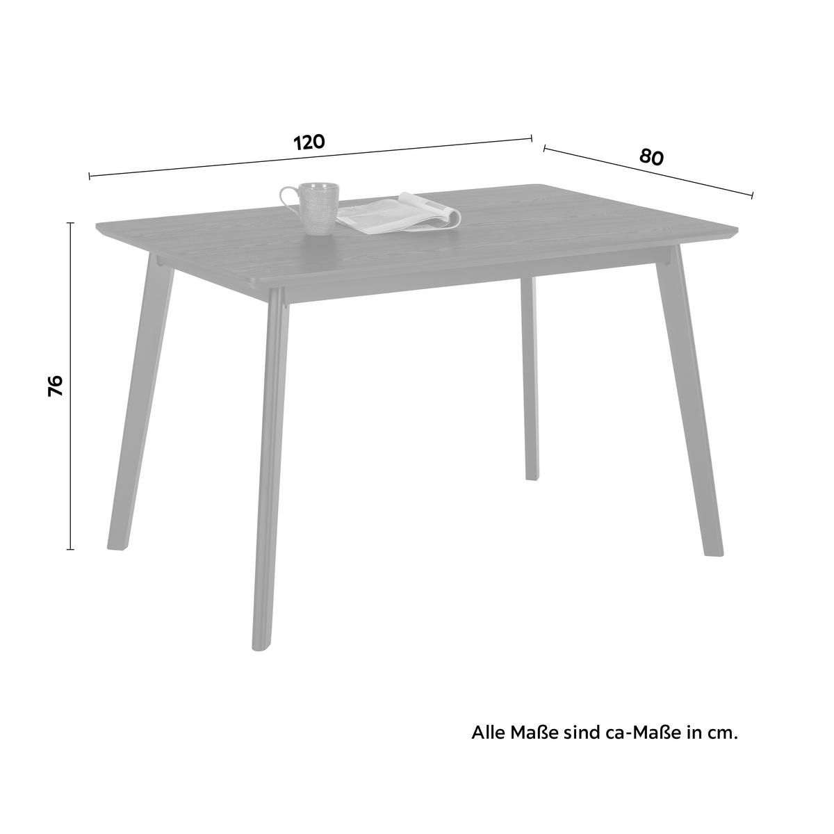 Esstisch aus Esche/Kiefer ca. 120x80cm - Schwarz, Modern, Holz/Holzwerkstoff (120/80/76cm) - Zandiara