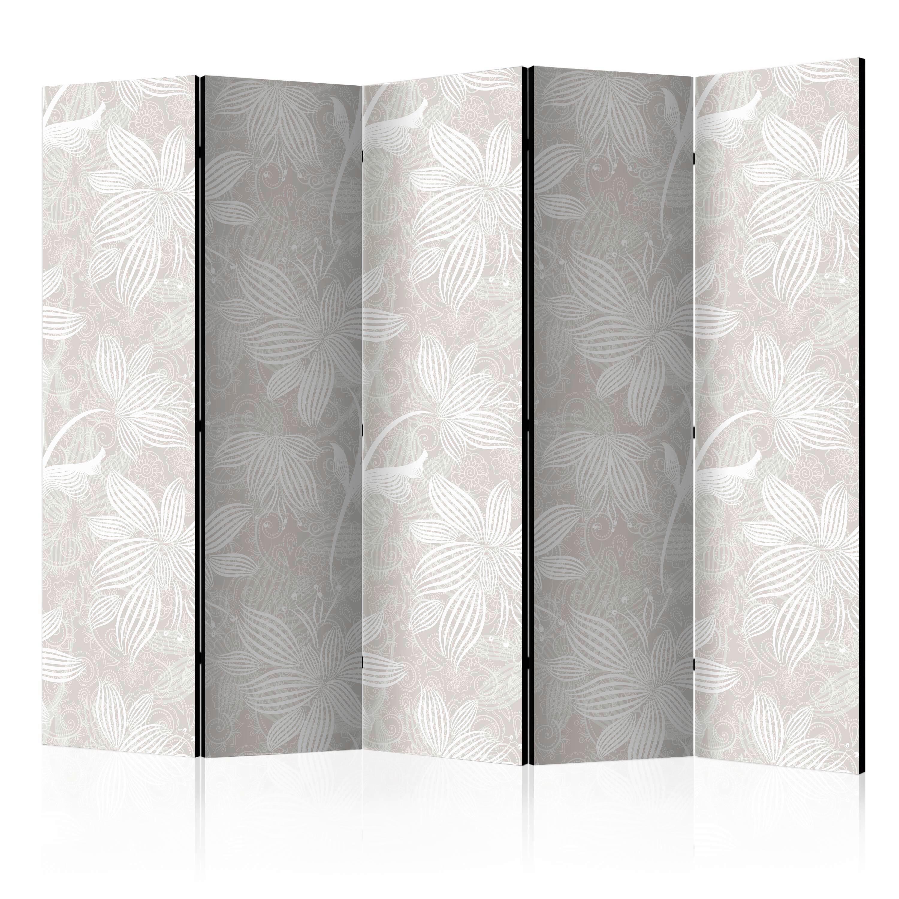 Paravan Floral Elements I, 5-Delni, Dvostranski - bela/sivobela, Basics, tekstil/les (225/172/3cm) - artgeist