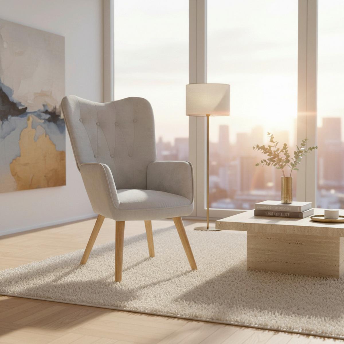 Relax Fotel Natalie - világosszürke, Modern, textil/fa (64/99/69cm) - Bessagi Home