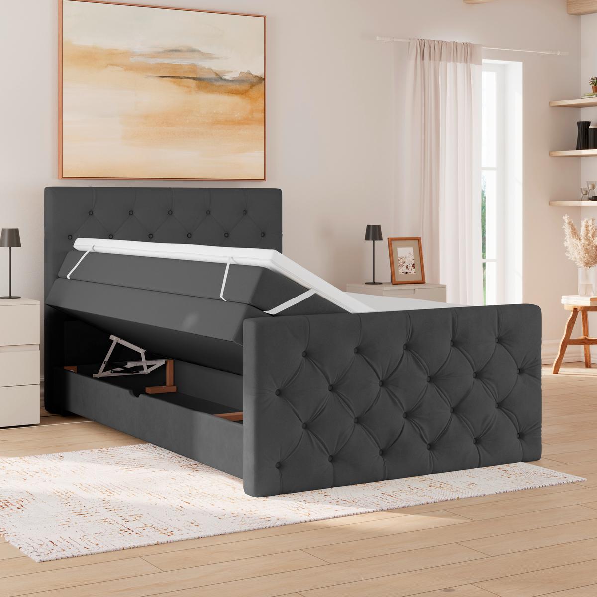 Boxspring Krevet Elio - boje grafita/bež, Romantično / ladanjski, tekstil/plastika (140/200cm) - Modern Living