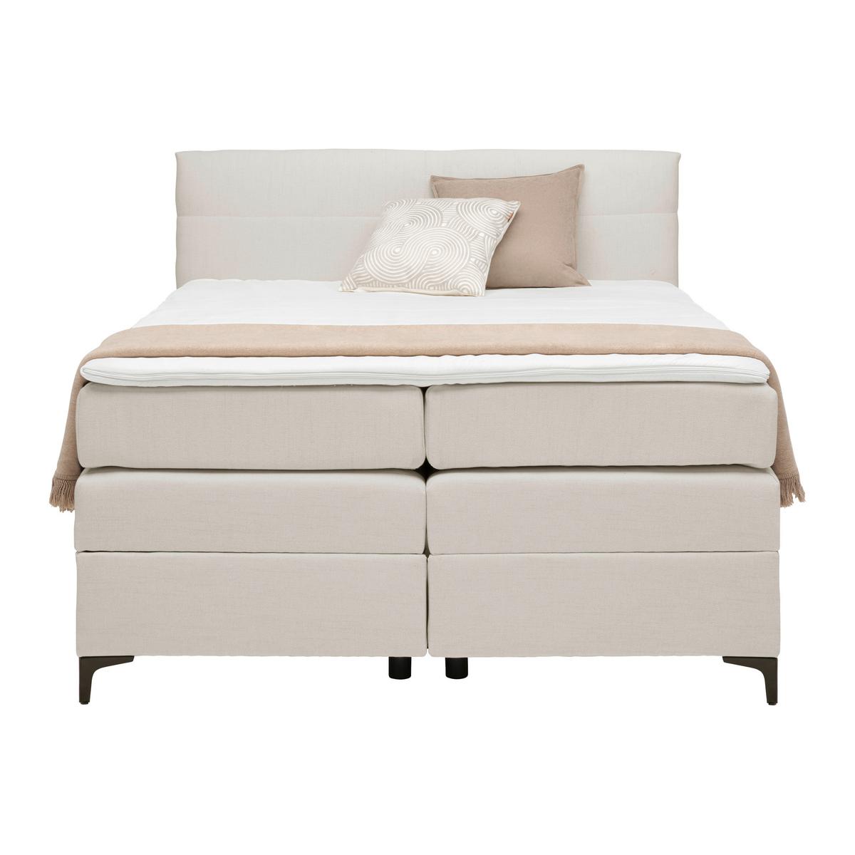 Boxspringbett Bari Creme ca. 140x200cm - Creme/Schwarz, KONVENTIONELL, Textil/Metall (140/200cm) - Mömax