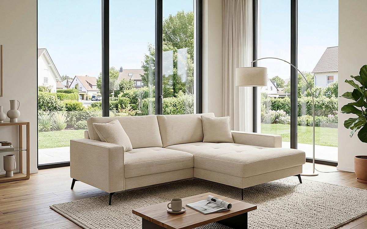 Kutna Garnitura Ted - crna/krem, Trend, tekstil/metal (228/174cm) - Modern Living