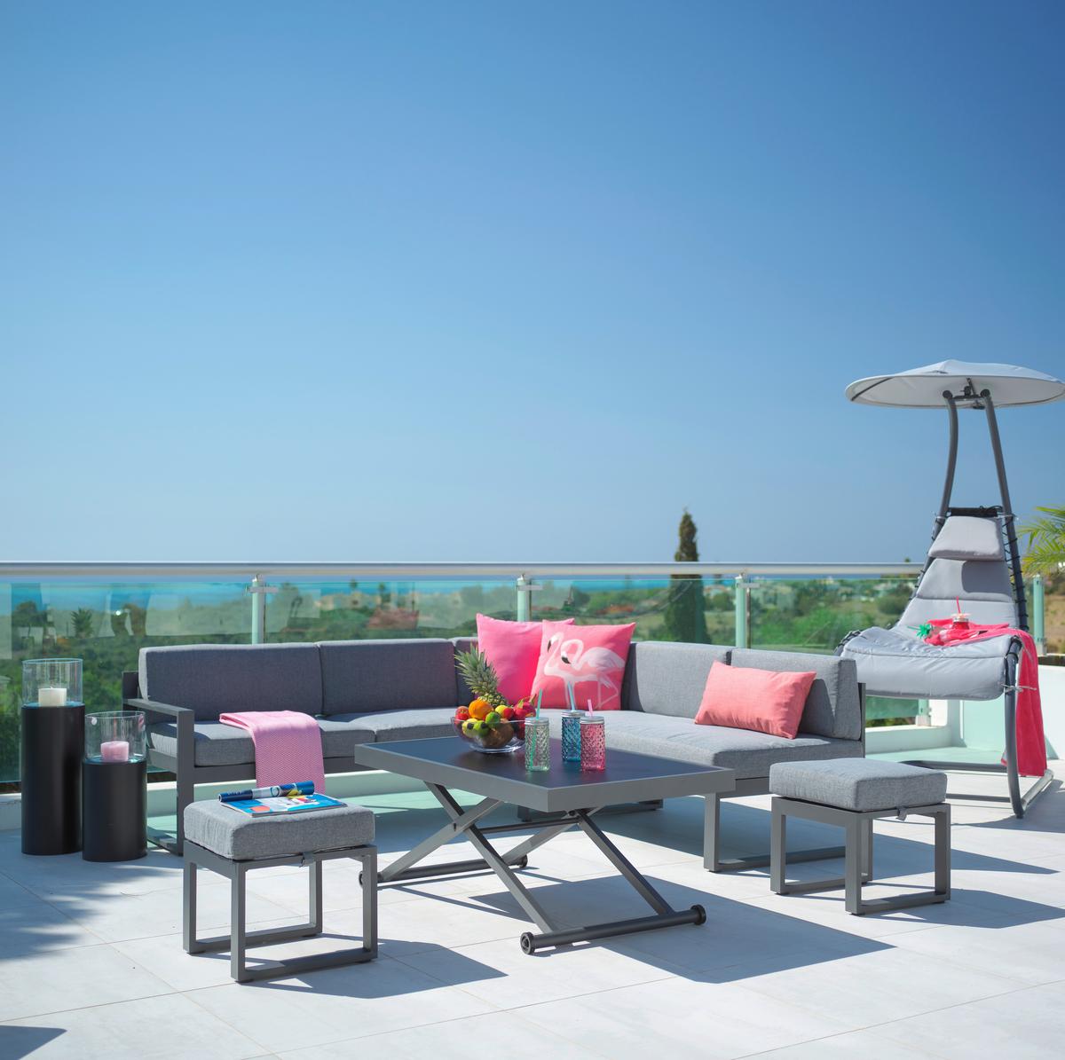 Loungegarnitur-Set Moskau Anthrazit/Grau - Anthrazit/Grau, Modern, Glas/Textil (200/213/62cm) - Mömax