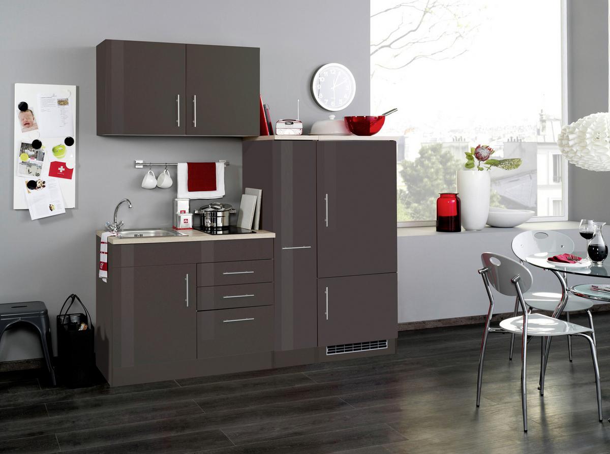 Küchenblock Toronto II m. Geräten Grau Hochglanz - Chromfarben/Grau Hochglanz, MODERN, Holzwerkstoff/Metall (190cm) - Held