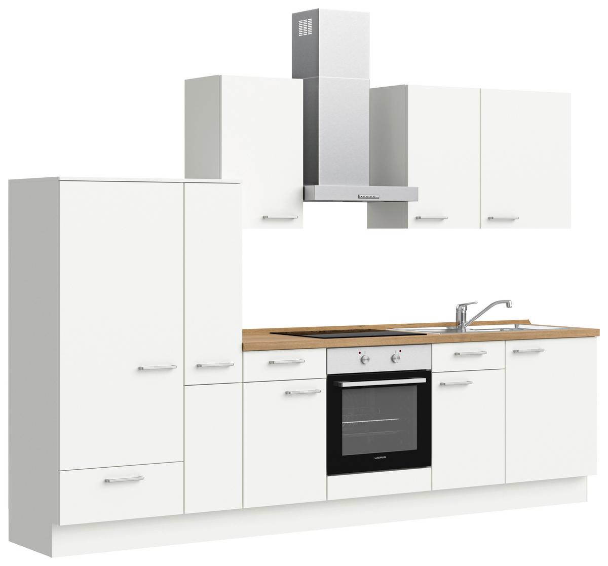 Küchenblock Touch Low m. Geräten Weiß - Edelstahlfarben/Eichefarben, MODERN, Holzwerkstoff/Metall (300cm) - Nobilia