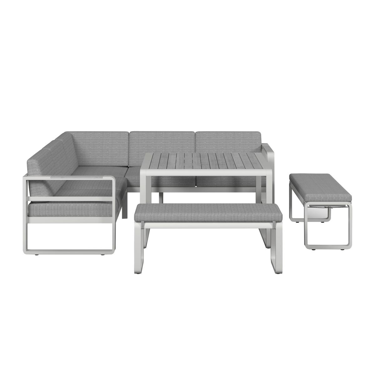 Dining-loungeset Aruba - Weiss/Hellgrau, Modern, Kunststoff/Textil - Bessagi Garden