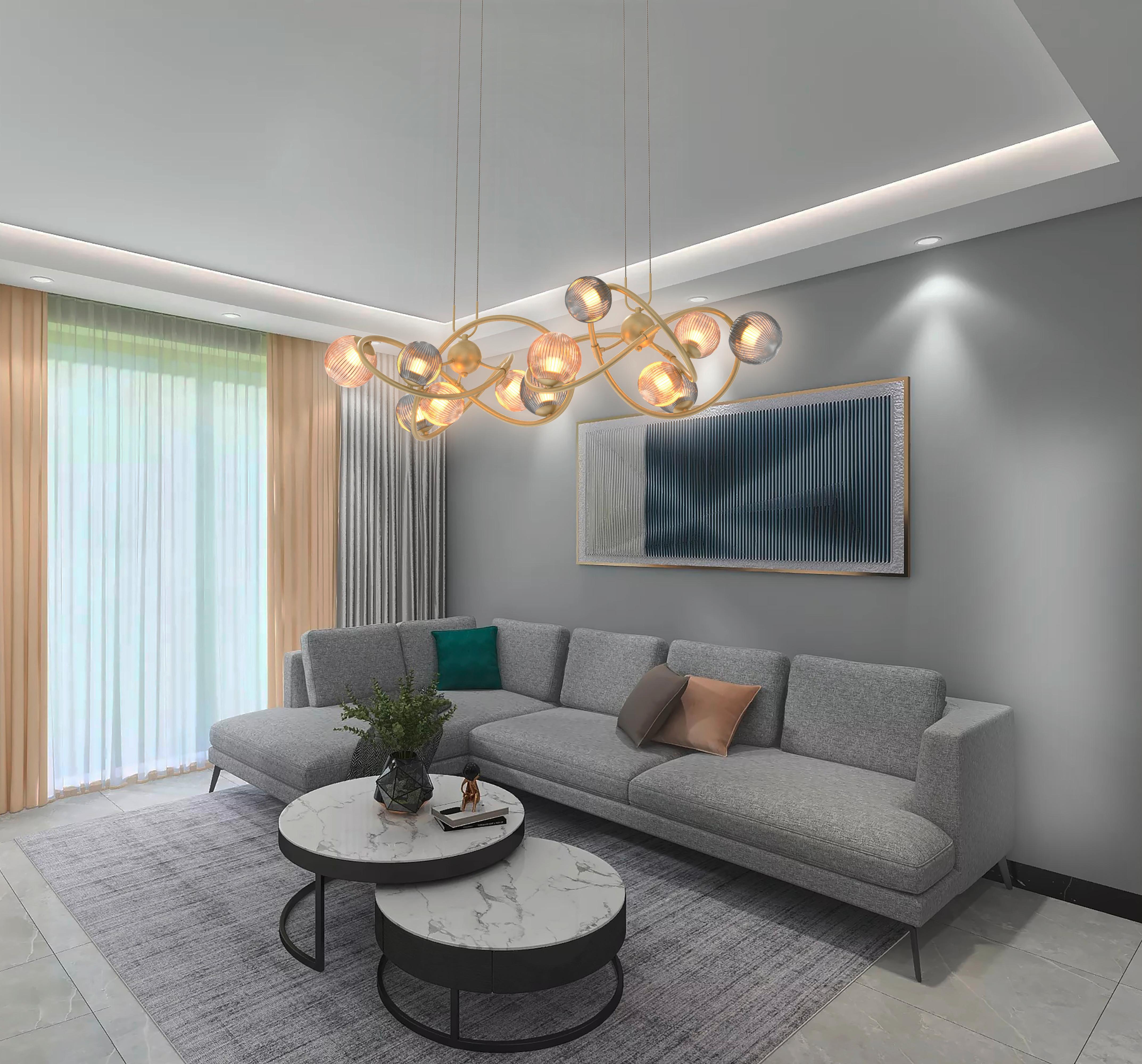 LAMPA WISZĄCA LED 7015-1404 METZ - złoty, Design, metal/szkło (60/150cm) - Wofi