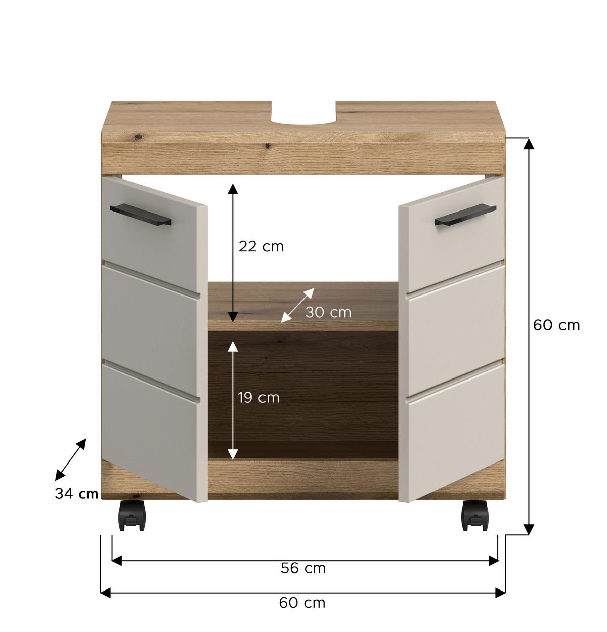 Waschbeckenunterschrank Scout Eichefarben/Kaschmir - Kaschmir/Eichefarben, Trend, Holzwerkstoff/Kunststoff (60/60/34cm) - MID.YOU