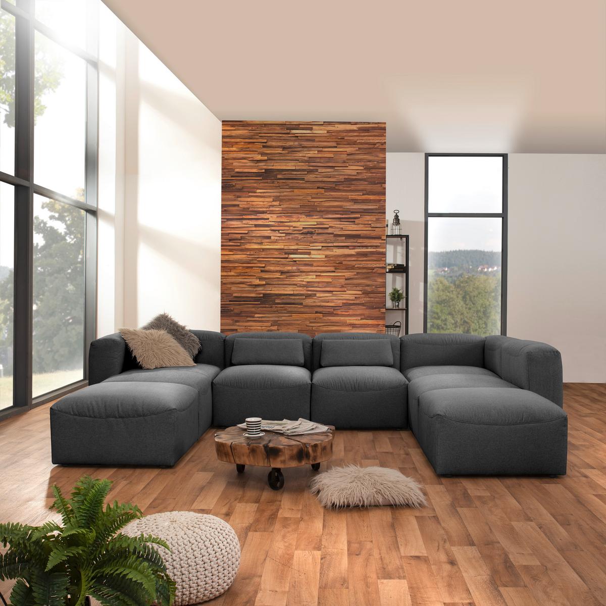 WOHNLANDSCHAFT LENA - Anthrazit, Design, Kunststoff/Textil (235/350/250cm) - Max Winzer