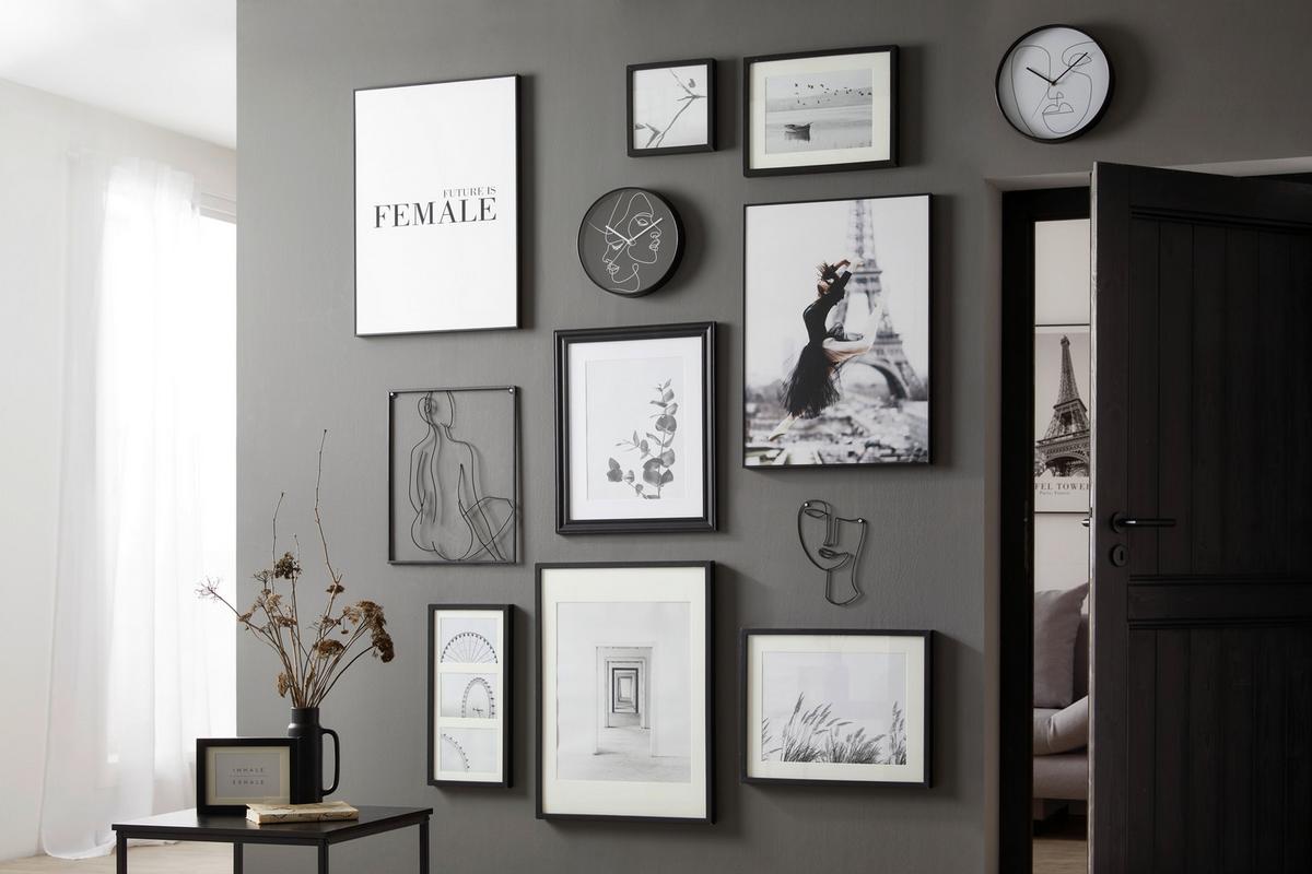 WANDUHR FACES - Schwarz/Weiß, MODERN, Kunststoff (30cm) - Modern Living