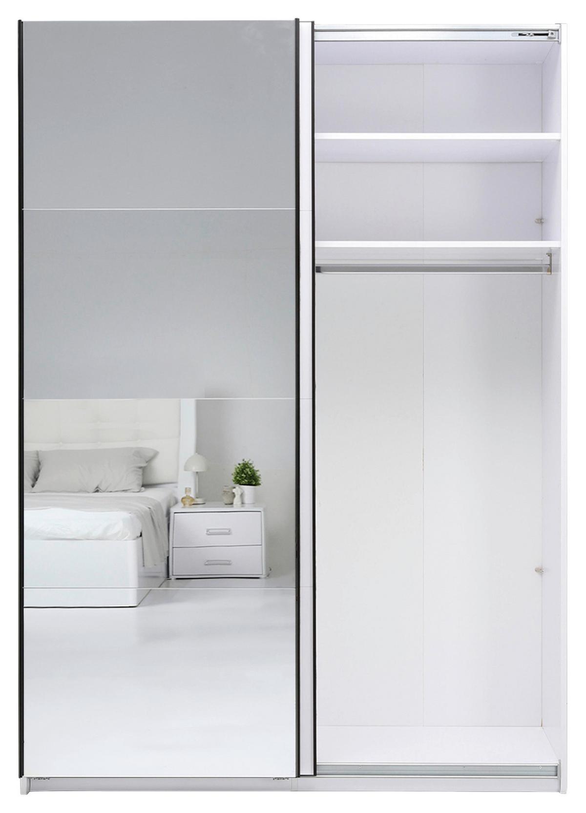 Schwebetürenschrank Family Weiß - Weiß Hochglanz/Schwarz, MODERN, Holzwerkstoff/Metall (150/212/62cm) - Mömax
