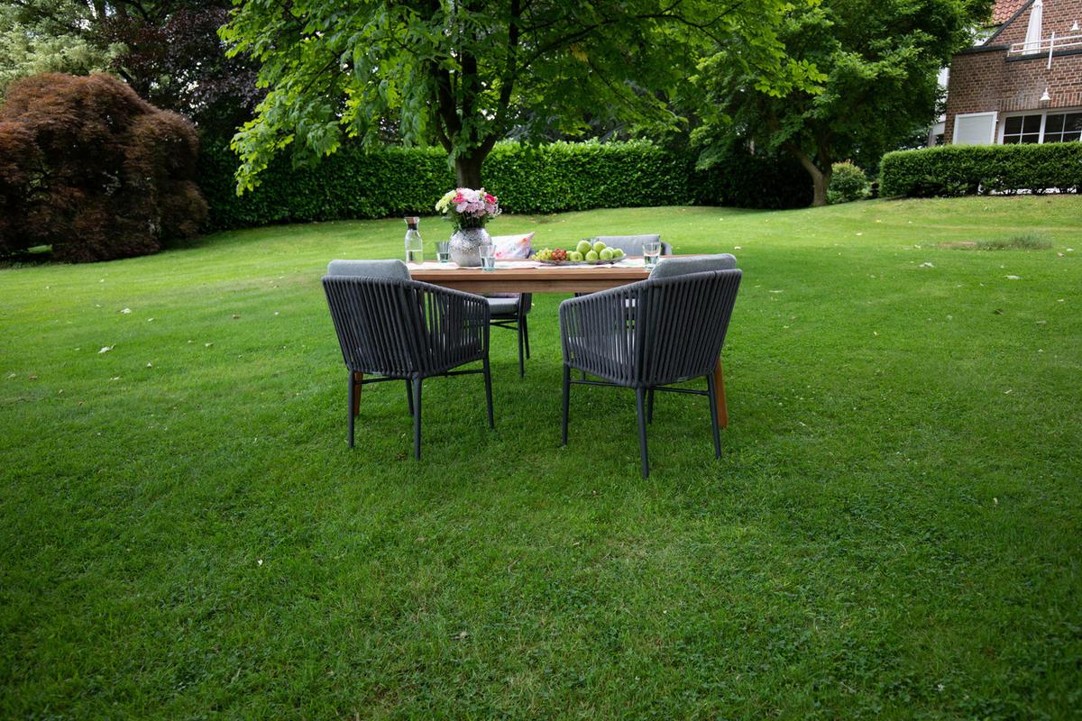 Gartengarnitur Atacama Holz/Kunststoff/Metall 5-tlg. - Grau/Akaziefarben, Basics, Holz/Kunststoff (180/90/76cm) - Gardenson